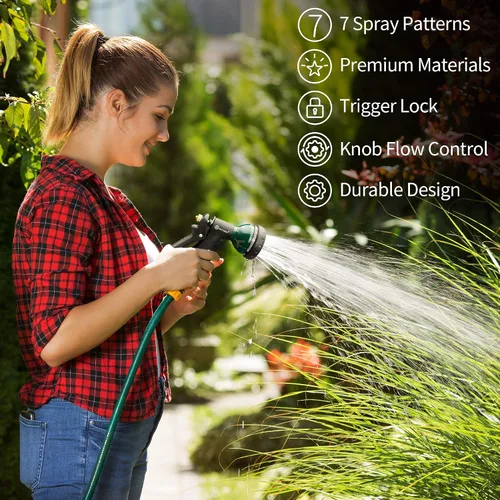 Vista 6 de AUTOMAN - Boquilla de manguera de jardín, boquilla de rociado de agua de metal con 7 patrones de riego ajustables de servicio pesado, antideslizante