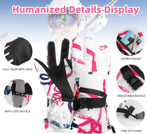 Vista 4 de Ski Gloves, ProChosen Winter Warm Gloves Men Women, Waterproof Nonslip Breathable Touchscreen Snow Gloves, Snowboarding Gloves for Cold Weather