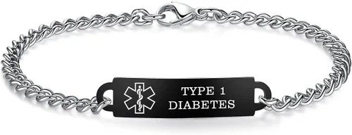 Vista 59 de Pulseras de identificación de alerta médica de 6.5 "-8.5" para mujeres, pulseras de emergencia médica de acero inoxidable, grabado gratuito