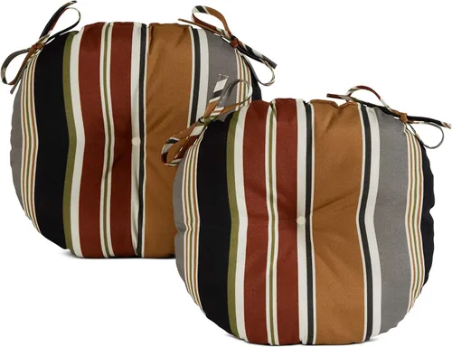 Vista 35 de Greendale Home Fashions Cojín redondo para asiento bistro de 15 pulgadas, 2 unidades (paquete de 1), Adobe Stripe