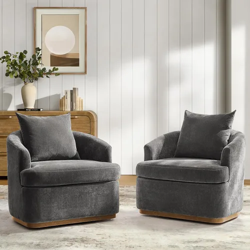 Vista 20 de HULALA HOME Silla giratoria moderna con base de madera maciza, óxido Herrumbre