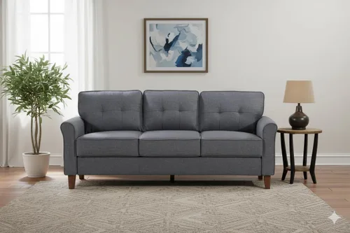 Vista 16 de Container Furniture Direct Kouchouk - Muebles de sala de estar de terciopelo cómodos de tres plazas, sofá moderno de mediados de siglo, sofá biplaza