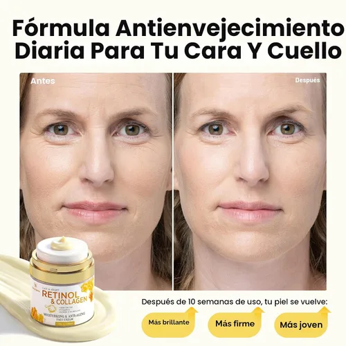 Vista 4 de Crema de Retinol para Rostro Anti Envejecimiento: Crema Antiarrugas para Cara y Cuello con Colágeno y Ácido Hialurónico - Hidratante Nocturno