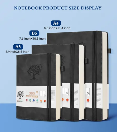 Vista 2 de PERCUN Cuaderno rayado A4, 365 páginas de gran tamaño, cuadernos de cuero para escribir para mujeres y hombres, cuaderno de tapa dura con páginas