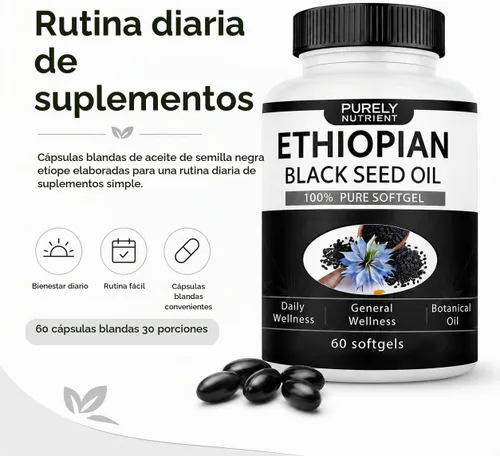 Vista 2 de Aceite de semilla negra etíope puramente nutritiva, sin OMG, sin gluten, 60
