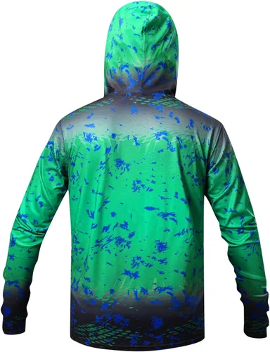 Vista 2 de Sudadera con capucha de pesca de alto rendimiento, UPF 50, manga larga, secado rápido, ajuste holgado, patrón de decoloración