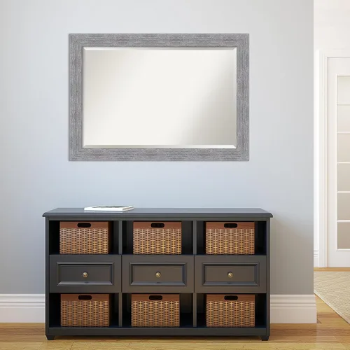 Vista 5 de Amanti Art Espejo de baño gris para sobre el fregadero, espejo rectangular gris rústico de corteza de 29 x 41 pulgadas, marco rústico grande, se