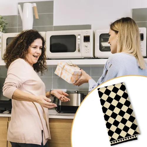 Vista 5 de Toallas de Cocina a Cuadros Neutros Bohemios, Toallas de Cocina y Té a Cuadros Beige y Negro para Decoración de Cocina, Toallas de Mano Retro