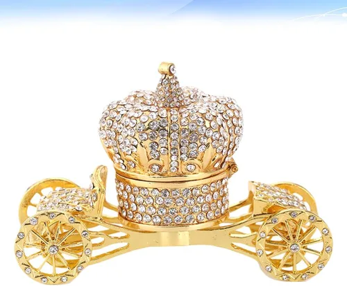 Vista 2 de EXCEART Joyero de decoración de calabaza, caja de joyería europea de calabaza con corona de carruaje, soporte de joyería de cristal con bisagras