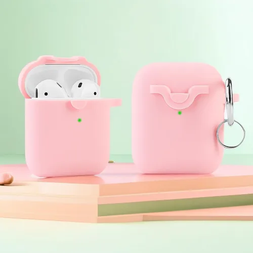 Vista 5 de Funda de silicona compatible con Apple Airpods 1 y 2 divertida cubierta antipérdidas [compatible con carga inalámbrica] (rosa)