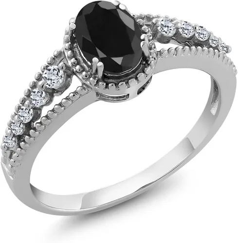 Vista 3 de Anillo de compromiso con piedra natal y topacio blanco para mujer en plata de ley 925 ovalado de 0.276 x 0.197 in Elegante diseño de vástago
