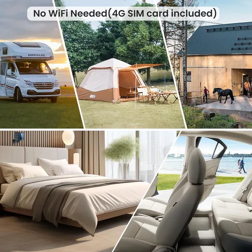 Vista 5 de javiscam Cámara de seguridad celular 4K, no incluye tarjeta SIM de cámara WiFi, no compatible con WiFi, sensor de movimiento de radar, cámara