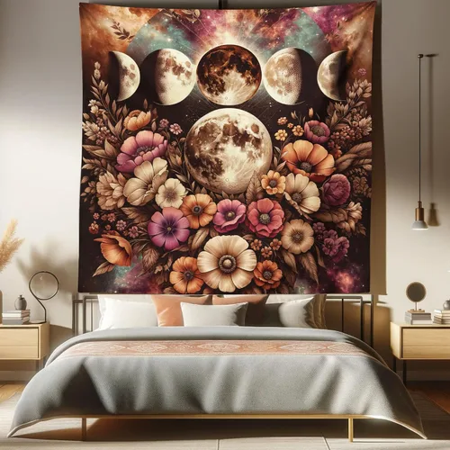 Vista 56 de Ambesonne Tapiz de hongos, atmósfera psicodélica, escena astral estrellada con motivos orientales trippy, decoración de tela para colgar en la pared