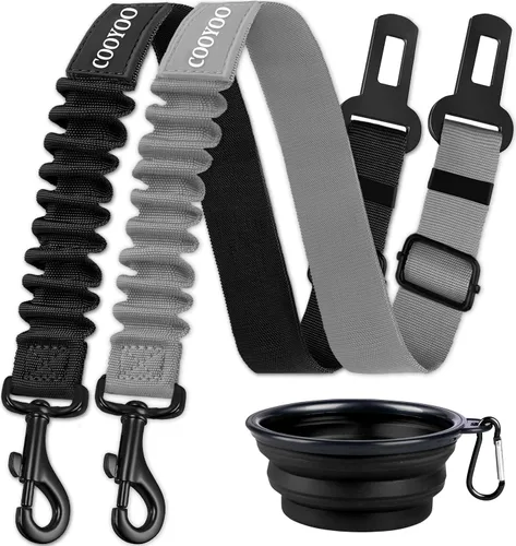 Vista 23 de COOYOO cinturón de seguridad retráctil y ajustable para perro, juego de 3 piezas, cinturón de nailon para vehículo, para que tu mascota esté segura