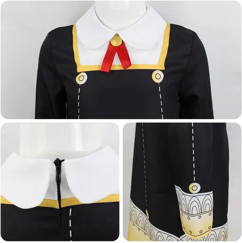 Vista 5 de Disfraz de Anya Forger de Spy Family Cosplay con clips para el pelo, calcetines y peluca para fiesta de Halloween para niñas de 3 a 12 años