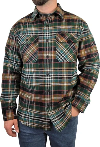 Vista 2 de Victory Outfitters - Camisas de franela de manga larga para hombre, camisa casual de franela con botones cepillados, 100% algodón