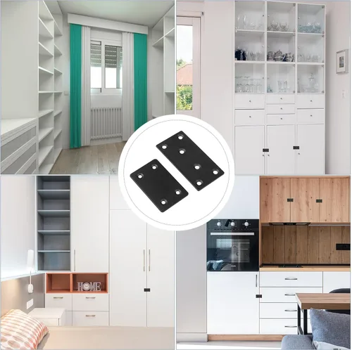 Vista 5 de Placas planas de reparación, 8 placas rectas planas de metal negro, soportes de fijación de unión, placas de fijación planas para madera, estantes