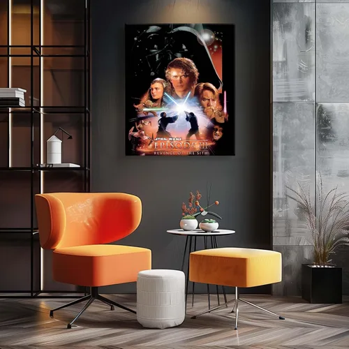 Vista 6 de Lienzo decorativo de Star Wars para pared, póster de la película La venganza de los Sith, impresión de pintura al óleo, póster de escena de galaxia