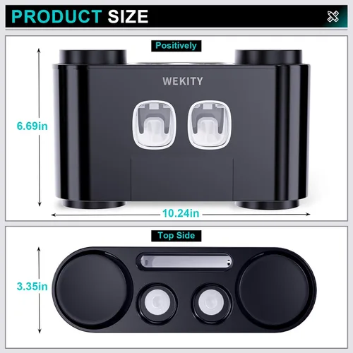 Vista 8 de Portacepillos de Dientes, Portacepillos de Dientes Multifuncional Montado en Pared, Dispensador de Pasta de Dientes para Baño con 2 Exprimidores