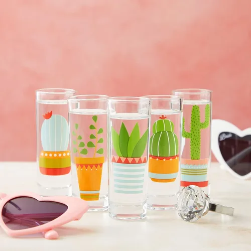 Vista 3 de BLUE PANDA Vasos de chupito con diseño de cactus, paquete de 5, 2 onzas, multicolor, vasos de chupito de tequila para whisky
