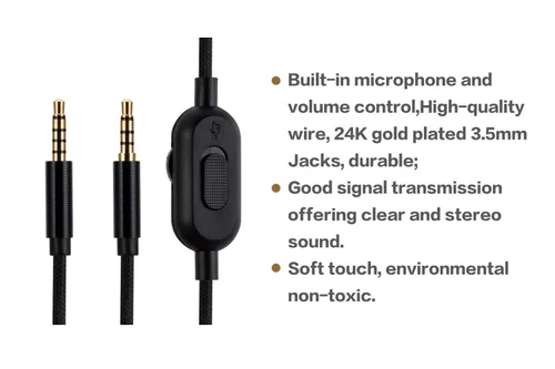 Vista 3 de UNCLE LIGHT Cable de repuesto de auriculares negros para videojuegos, compatible con Logitech A10 A10 Gen 2 A30 A40 A40 tr, línea de audio de 0.138
