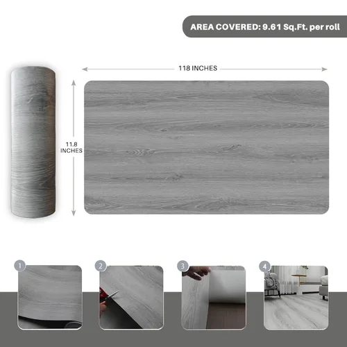 Vista 2 de Azulejos autoadhesivos, diseño de veta de madera, 11.8 pulgadas de ancho, rollo de 118 pulgadas, versátil, para cualquier espacio, de vinilo