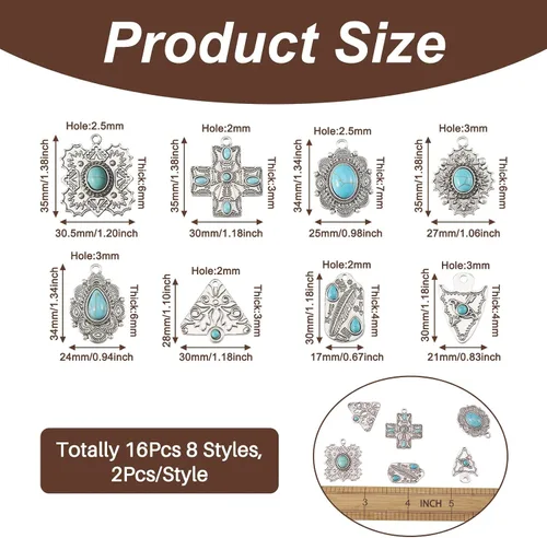 Vista 2 de 16 dijes de piedra turquesa de 8 estilos, estilo tibetano, vintage, bohemios, curativos, piedras preciosas colgantes grandes, joyería occidental