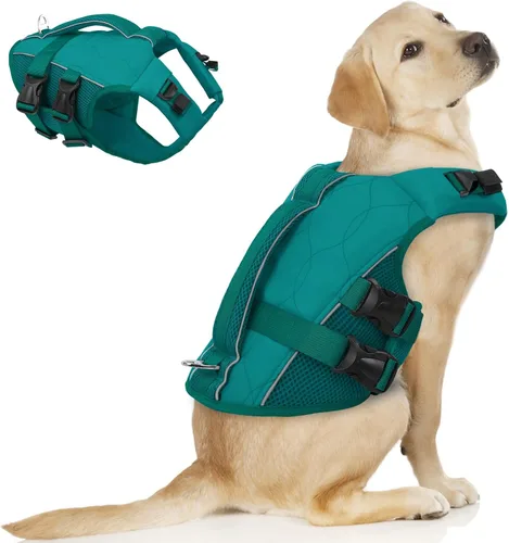 Vista 12 de ASENKU Chaleco salvavidas para perros, chaleco de natación para perros de alta flotación con asas de rescate para perros pequeños, medianos