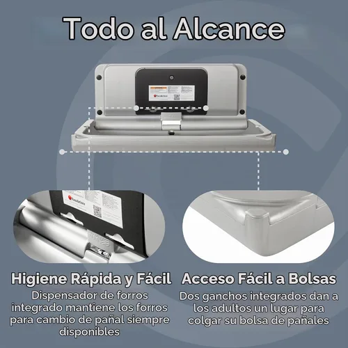 Vista 4 de Foundations Cambiador de pañales para bebé ultra horizontal, superficie de cambio de gran tamaño, plástico con bisagra de acero inoxidable, correa