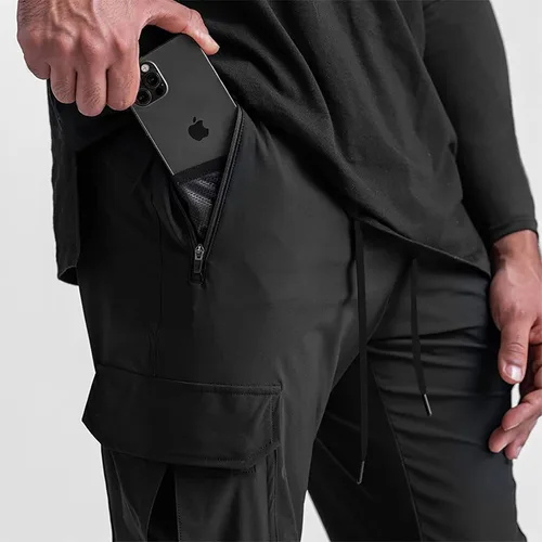 Vista 2 de DIOTSR Pantalones deportivos ligeros para hombre, pantalones deportivos tipo cargo para hombre, pantalones de entrenamiento delgados con bolsillos