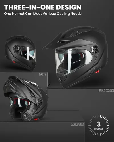 Vista 2 de ILM - Casco modular de cara completa para motocicleta, ATV, tres en uno, para moto de nieve, con visera antiniebla Pinlock, para hombres y mujeres