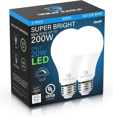 Vista 3 de Great Eagle - Bombilla LED A21 de 200 W, intensidad regulable , 2DA21ED2340A