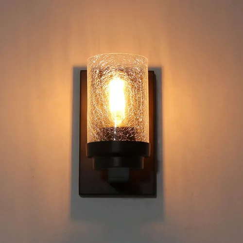 Vista 2 de 17701 - Lámpara de pared de metal industrial vintage con pantalla de vidrio agrietado, lámpara de vestíbulo retro, aplique de pared rústico Edison