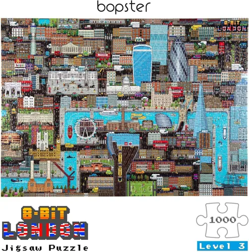 Vista 9 de Rompecabezas de 1000 piezas, estilo retro de 8 bits, rompecabezas de Londres de 1000 piezas para adultos, hechos con cartón 100% reciclado