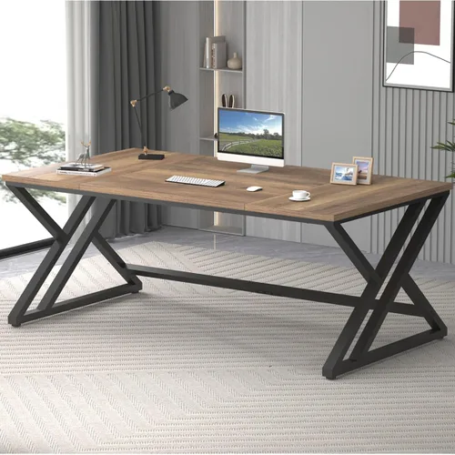 Vista 18 de LVB - Escritorio para computadora negro de 70.8", escritorio grande industrial para PC, escritorio de estudio para oficina en casa, escritorio
