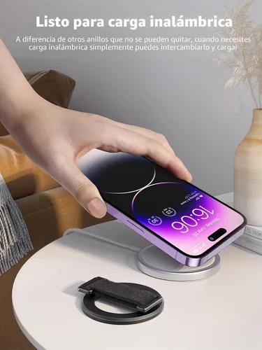 Vista 9 de SUPERONE para soporte de teléfono MagSafe con banda para dedo, soporte de anillo magnético removible con soporte lateral y asa para dedo, accesorios