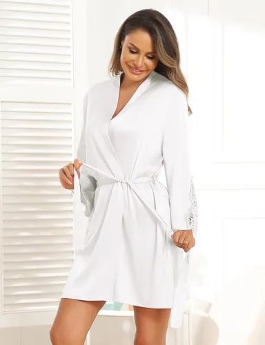 Vista 3 de Kidlove Batas de satén para mujer, manga 34, de encaje, para novia, damas de honor, ropa de dormir de boda
