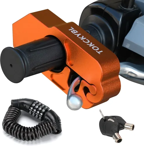 Vista 9 de Cerradura de motocicleta, casco antirrobo, bloqueo de freno y manillar, universal para motocicletas, cuatrimotos, motos de cross, ciclomotores, Negro