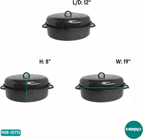 Vista 8 de MIRRO Asador Ovalado Esmaltado de 15 pulgadas con Tapa, Negro