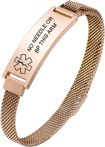 Vista 42 de VNOX Pulsera de identificación de alerta médica para hombres y mujeres, pulseras de alerta médica con grabado personalizado para mujeres y hombres