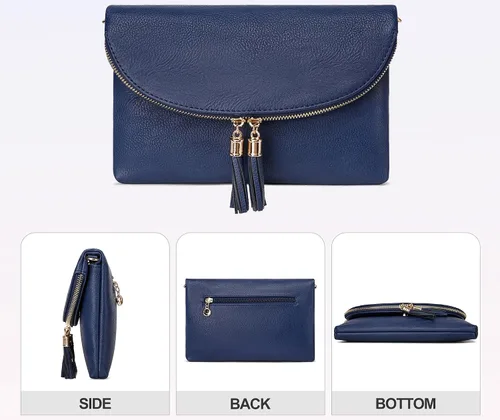 Vista 4 de Solene Bolso de mano para mujer, con múltiples compartimentos, 6 ranuras para tarjetas en el interior, bolsa cruzada con borlas