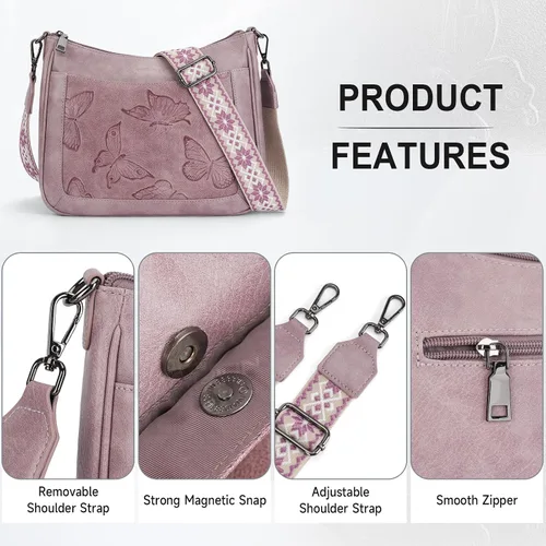 Vista 5 de Bolsos cruzados para mujer, modernos, de cuero vegano, tamaño mediano, estilo hobo mariposa, bolsos al hombro para mujer