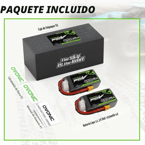 Vista 6 de OVONIC Batería Lipo de 11.1V 80C 450mAh 3S con enchufe XT30 [1 paquete que incluye 2 baterías]