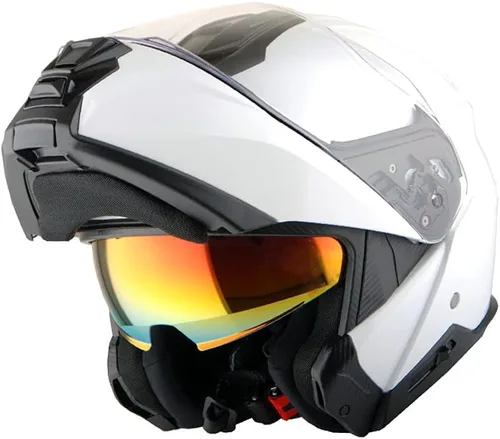 Vista 13 de Martian Casco modular de cara completa para motocicleta, protector solar con doble visera: HG362 azul amarillo