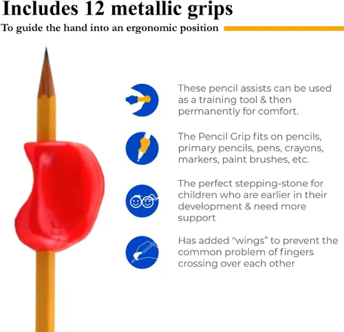 Vista 4 de Adaptador ergonómico para escritura Crossover Grip, de The Pencil Grip, adaptador de entrenamiento para diestros y zurdos, Metálico