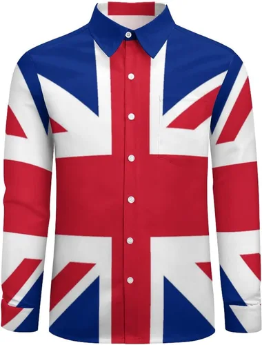 Vista 4 de Camisa de manga larga con botones para hombre con la bandera británica del Reino Unido