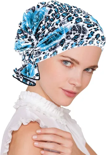 Vista 2 de Abbey bufanda tipo gorra de tela para quimioterapia, con fruncido, turbante suave, bandana para cáncer, para mujeres