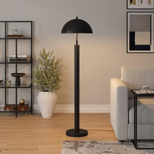 Vista 4 de Henn&Hart Lámpara de pie moderna de mediados de siglo de 58 pulgadas con pantalla de cúpula de metal negro para sala de estar, dormitorio u oficina