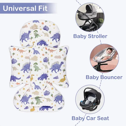 Vista 7 de Inserto de asiento de automóvil infantil con 3 fundas de correa, soporte de cabeza de asiento de automóvil suave para niñas bebés, tela de felpa