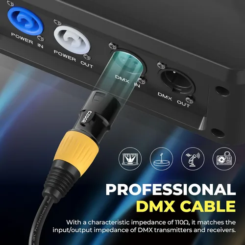 Vista 2 de Cable DMX de 10 pies, paquete de 6, cables flexibles XLR chapados en oro de 3 pines Hombre a hembra, compatible con micrófono, luz de escenario